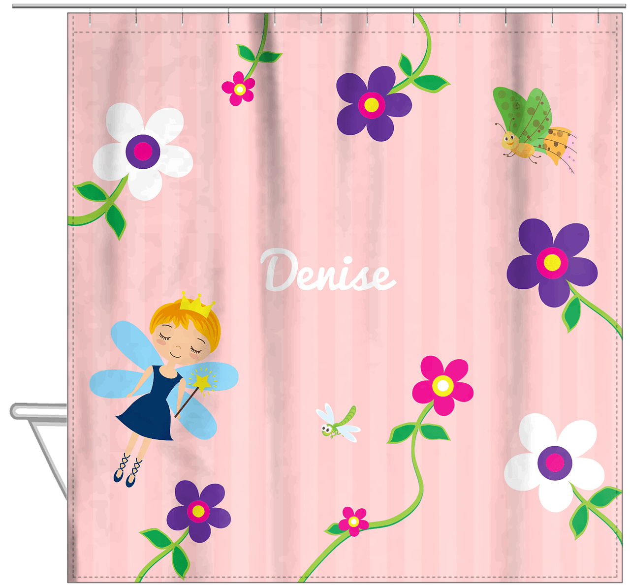 Personalized Fairy Shower Curtain IV - Flower Fairy - Blonde Fairy - Hanging View