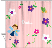 Thumbnail for Personalized Fairy Shower Curtain IV - Flower Fairy - Brunette Fairy - Hanging View