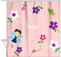 Thumbnail for Personalized Fairy Shower Curtain IV - Flower Fairy - Black Hair Fairy II - Hanging View