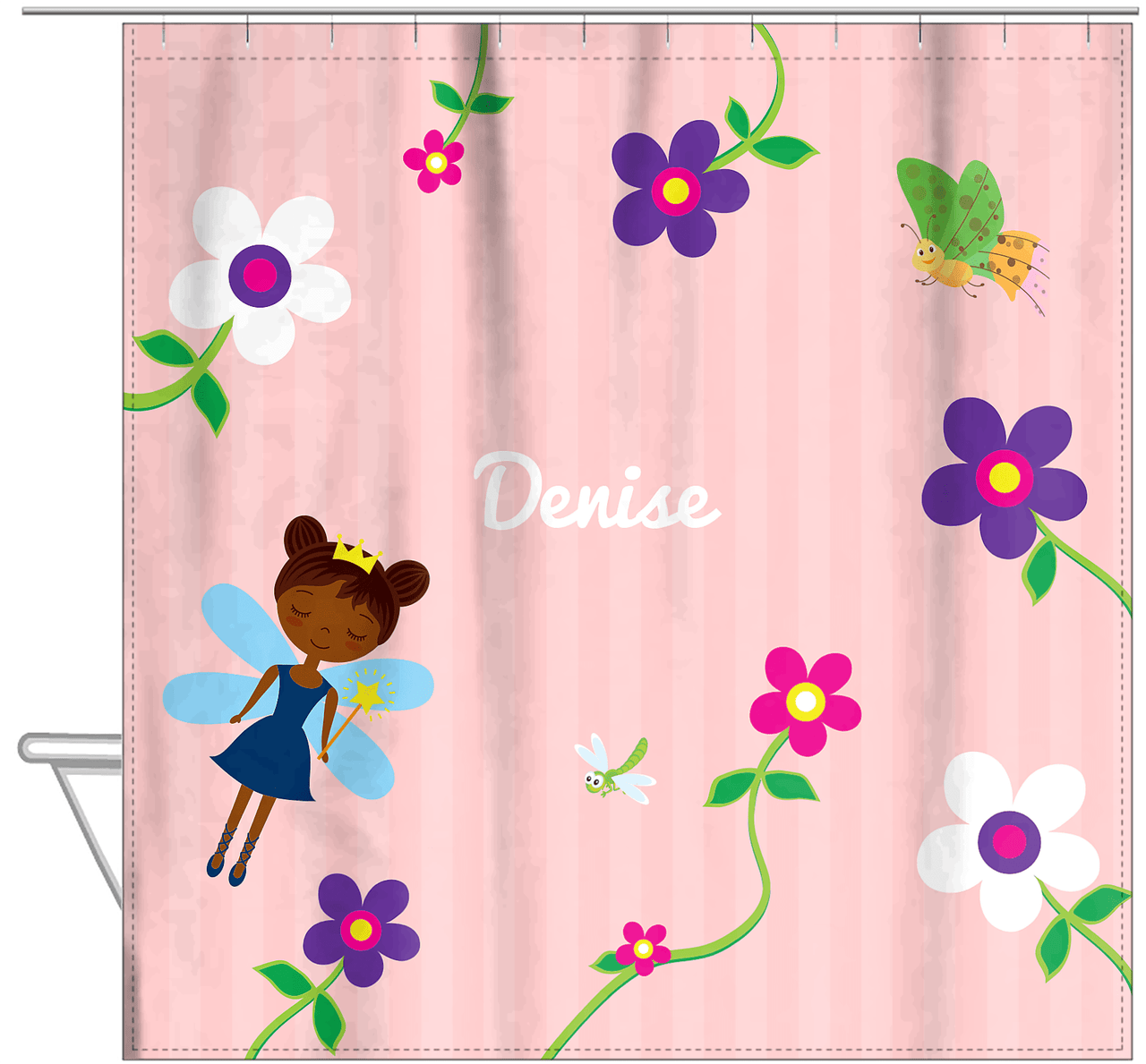 Personalized Fairy Shower Curtain IV - Flower Fairy - Black Fairy I - Hanging View