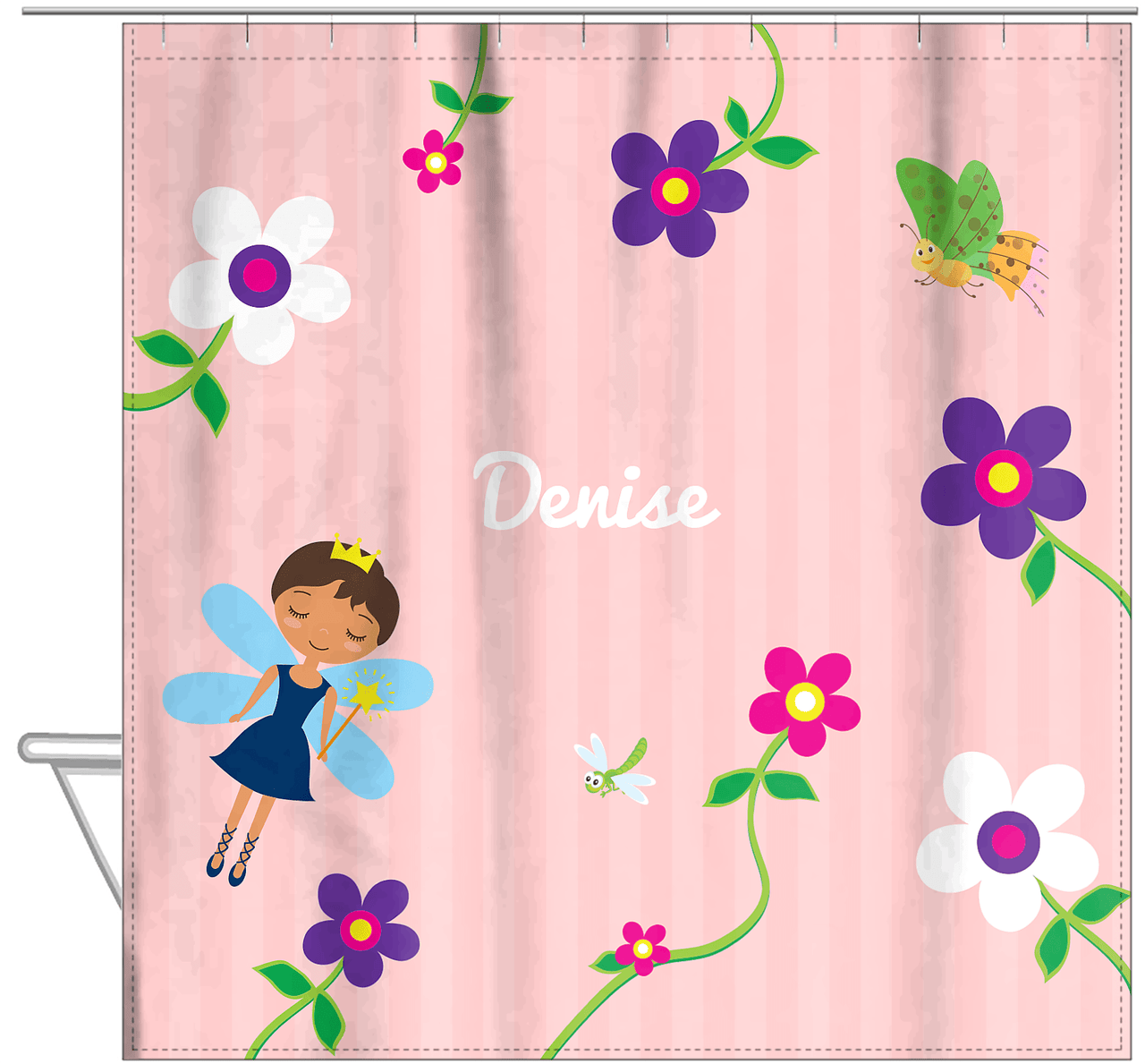Personalized Fairy Shower Curtain IV - Flower Fairy - Black Fairy II - Hanging View