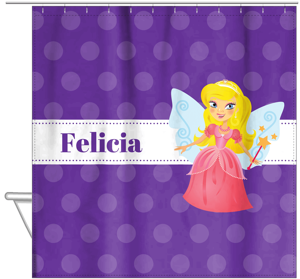 Personalized Fairy Shower Curtain VI - Ribbon Nameplate - Blonde Fairy - Hanging View