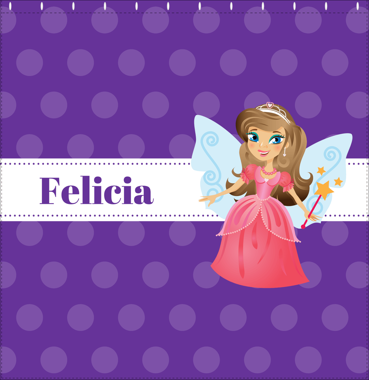 Personalized Fairy Shower Curtain VI - Ribbon Nameplate - Brunette Fairy - Decorate View