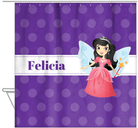 Thumbnail for Personalized Fairy Shower Curtain VI - Ribbon Nameplate - Black Hair Fairy I - Hanging View
