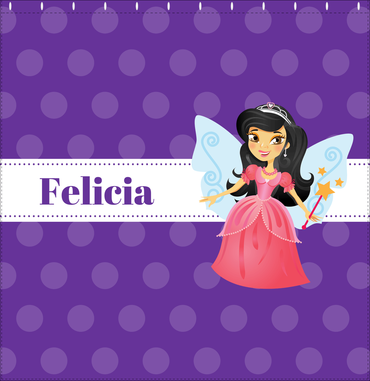 Personalized Fairy Shower Curtain VI - Ribbon Nameplate - Black Hair Fairy II - Decorate View