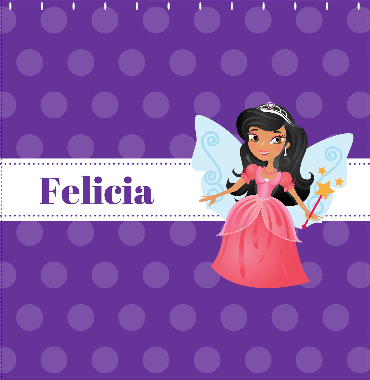 Personalized Fairy Shower Curtain VI - Ribbon Nameplate - Black Fairy I - Decorate View