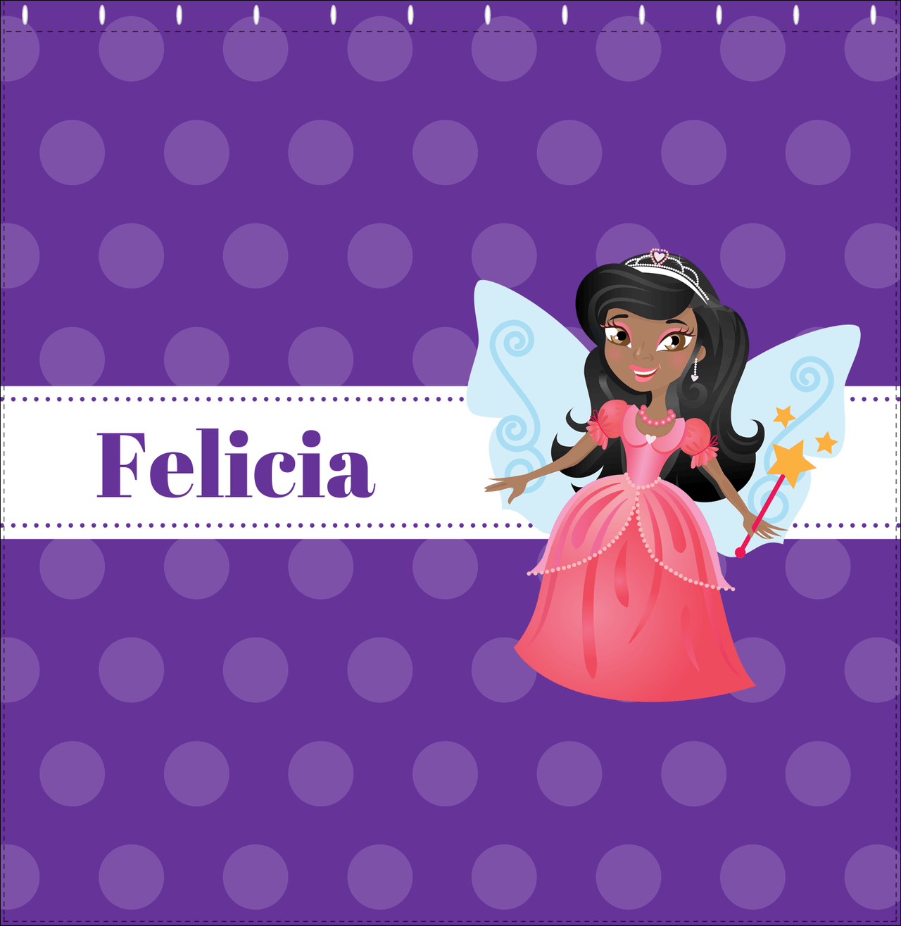 Personalized Fairy Shower Curtain VI - Ribbon Nameplate - Black Fairy II - Decorate View