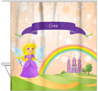 Thumbnail for Personalized Fairy Shower Curtain VII - Dragonfly Ribbon - Blonde Fairy - Hanging View
