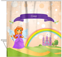 Thumbnail for Personalized Fairy Shower Curtain VII - Dragonfly Ribbon - Redhead Fairy - Hanging View