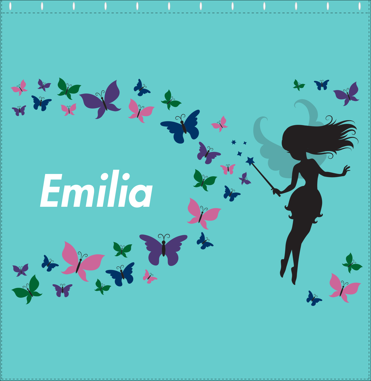 Personalized Fairy Shower Curtain VIII - Butterfly Fairy - Teal Background - Decorate View