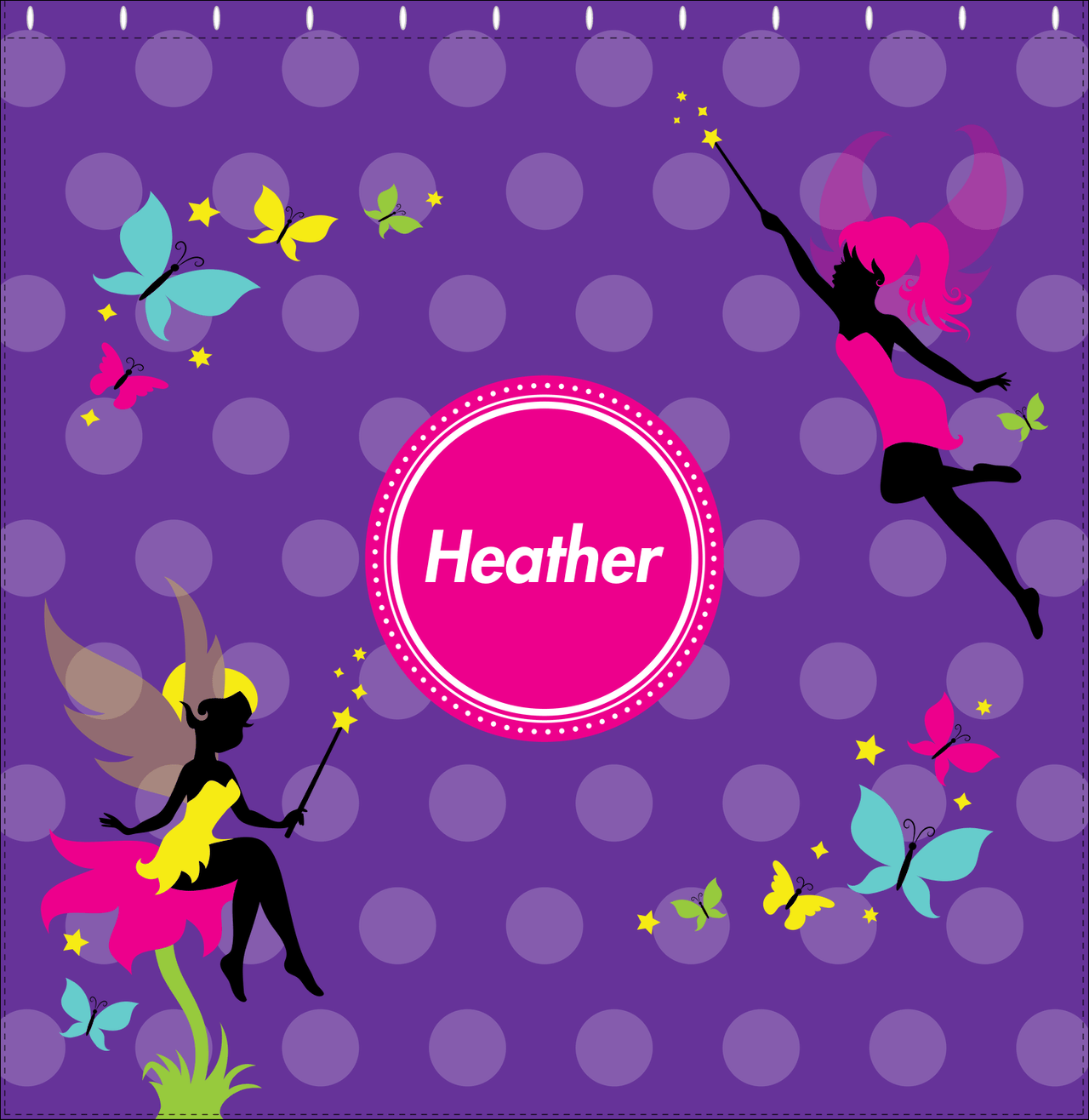 Personalized Fairy Shower Curtain IX - Purple Background with Polka Dots - Decorate View