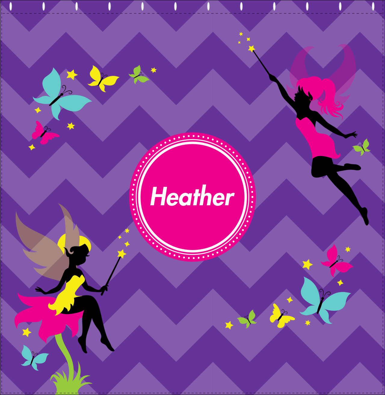 Personalized Fairy Shower Curtain IX - Purple Background with Chevron - Decorate View