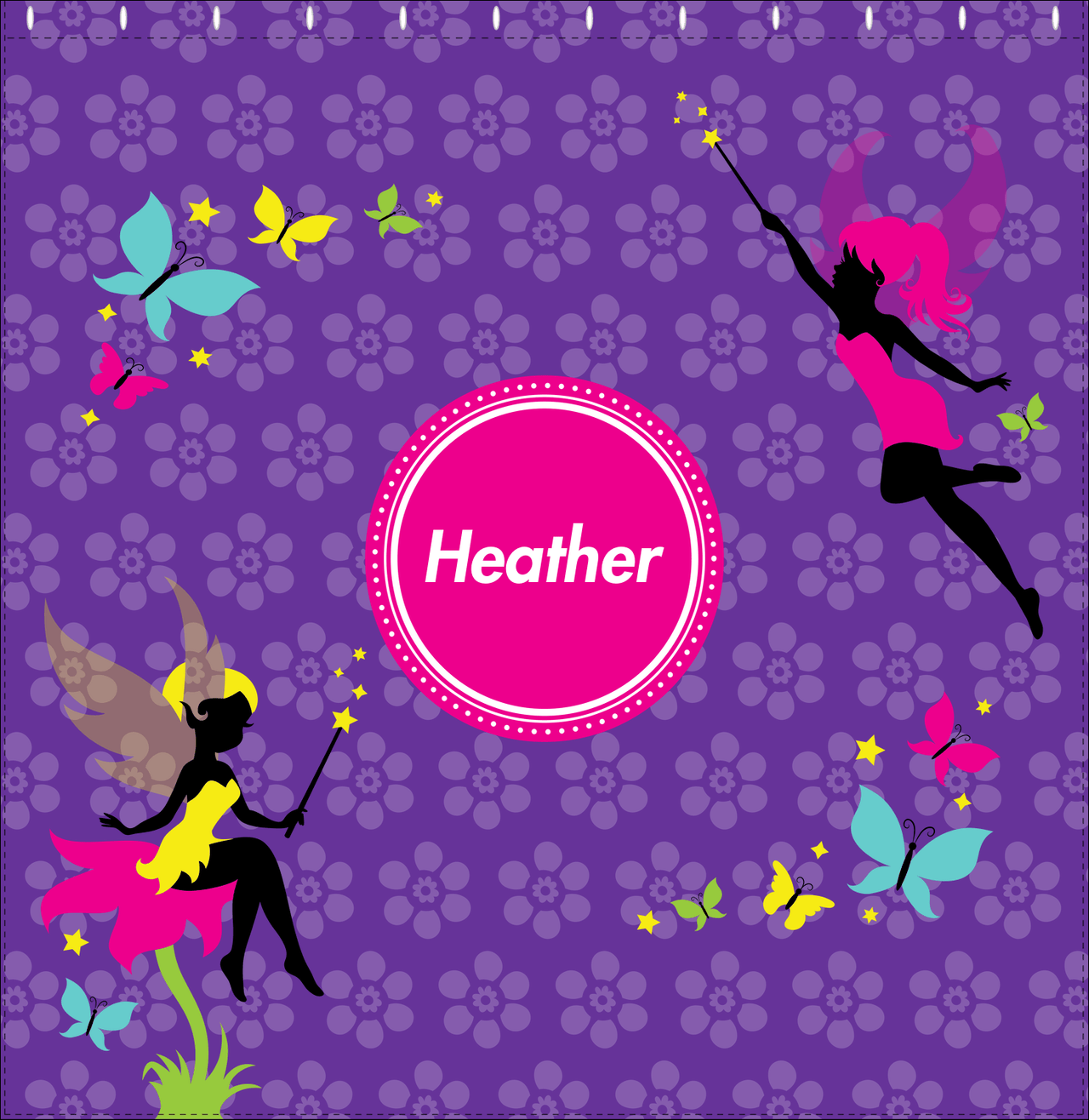 Personalized Fairy Shower Curtain IX - Purple Background with Flowers - Decorate View