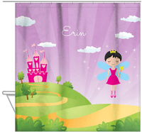 Thumbnail for Personalized Fairy Shower Curtain V - Castle Heart - Black Hair Fairy I - Hanging View