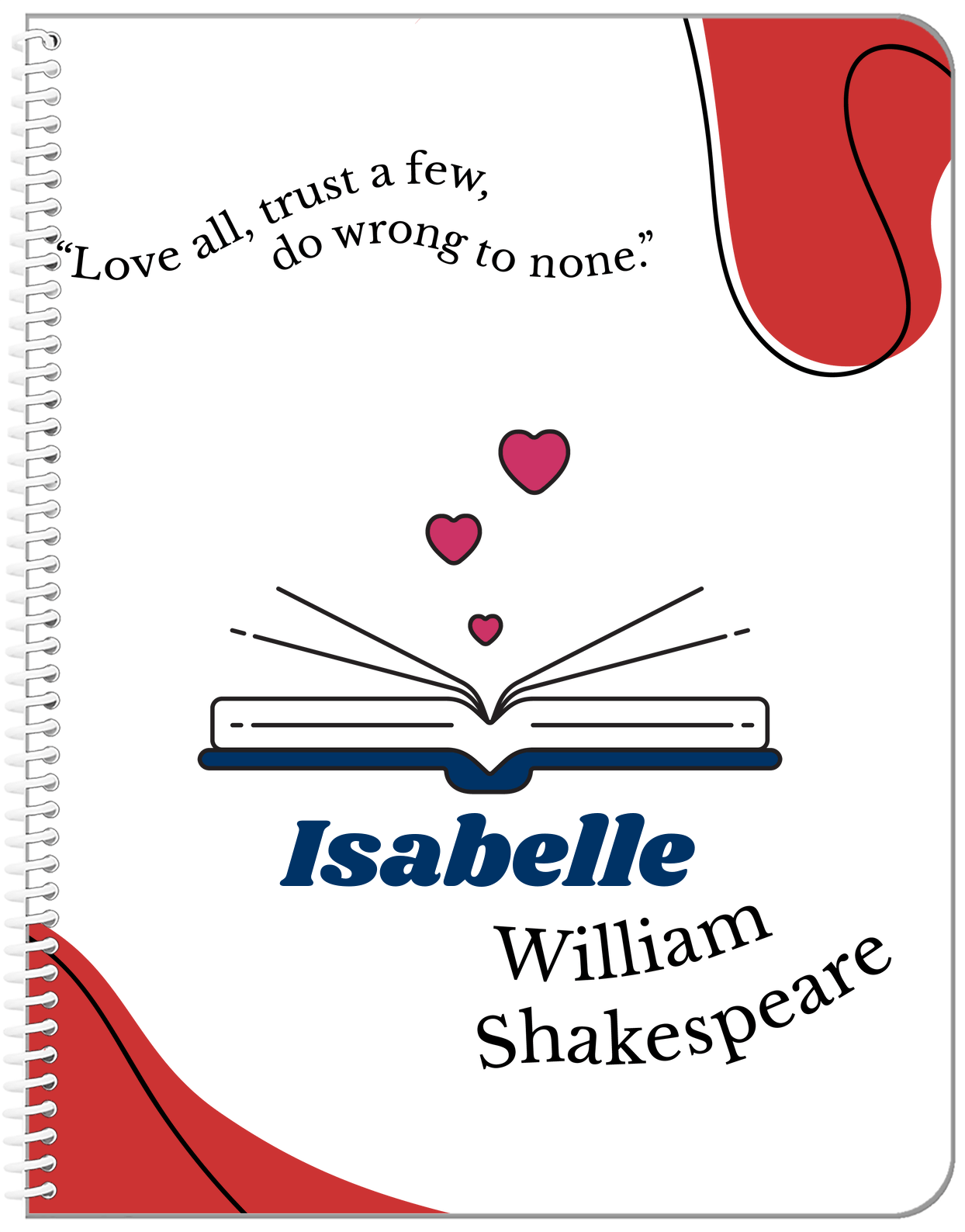 Personalized Famous Quotes Notebook - William Shakespeare - Front View