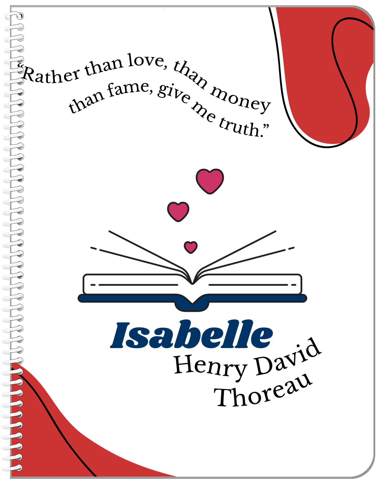 Personalized Famous Quotes Notebook - Henry David Thoreau - Front View
