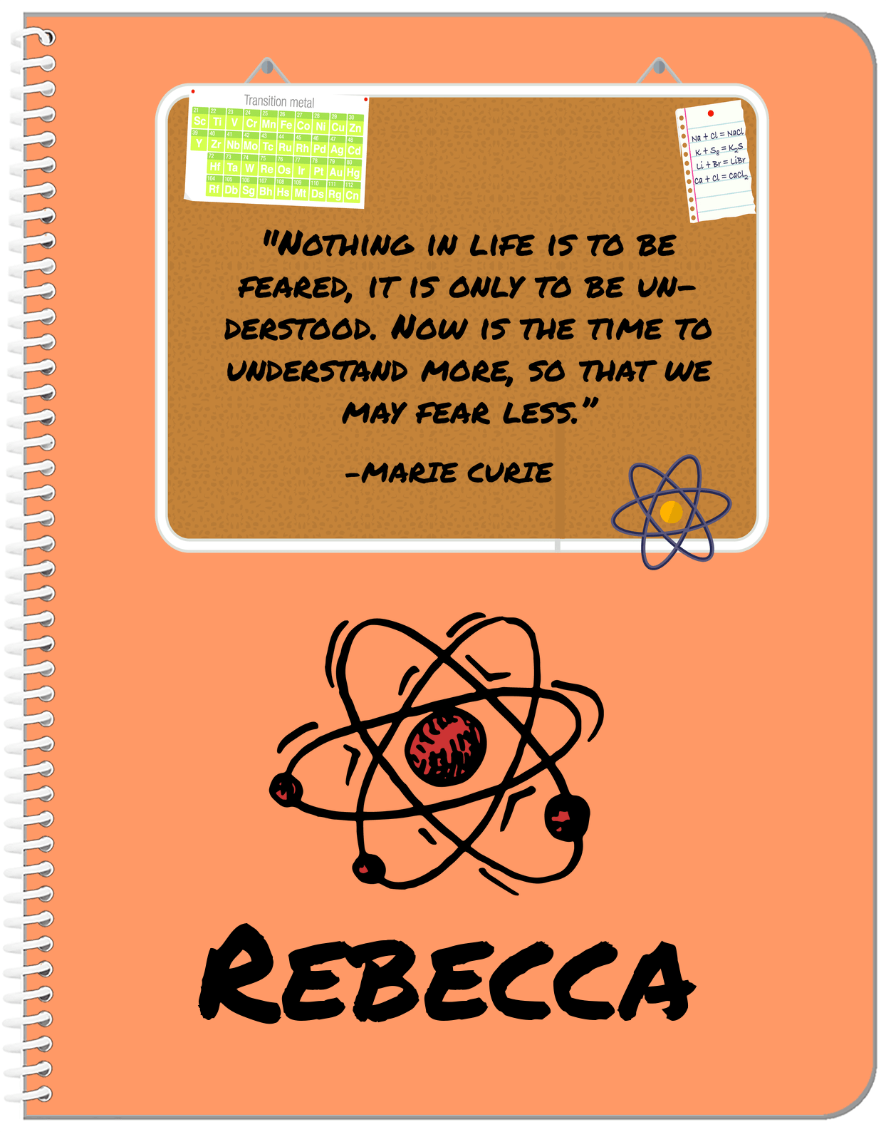 Personalized Famous Quotes Notebook - Marie Curie - Front View