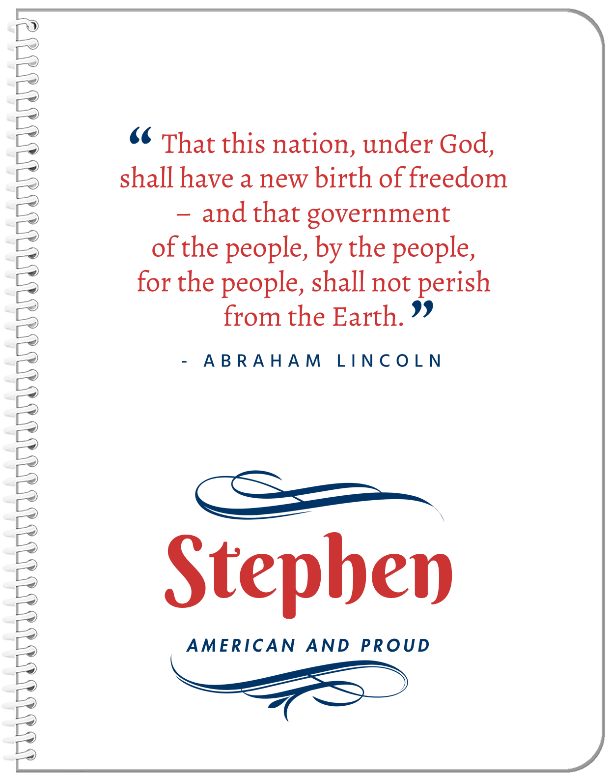 Personalized Famous Quotes Notebook - Abraham Lincoln - Front View