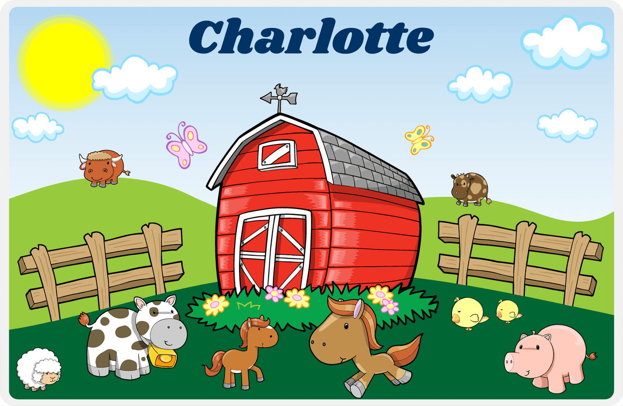Personalized Farm Animals Placemat I - Horse Trot - Blue Background -  View
