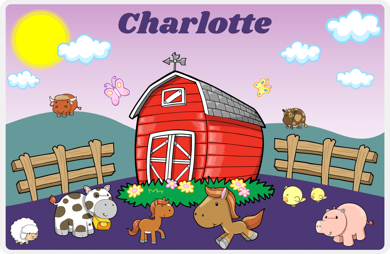 Personalized Farm Animals Placemat I - Horse Trot - Purple Background -  View