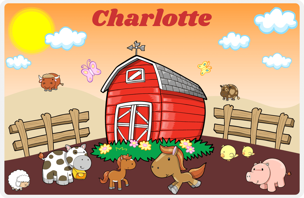 Personalized Farm Animals Placemat I - Horse Trot - Orange Background -  View
