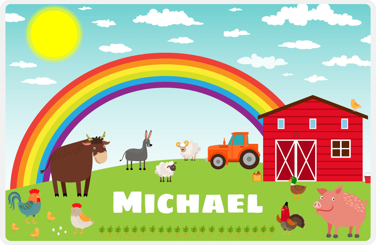 Personalized Farm Animals Placemat III - Rainbow Farm - Teal Background -  View
