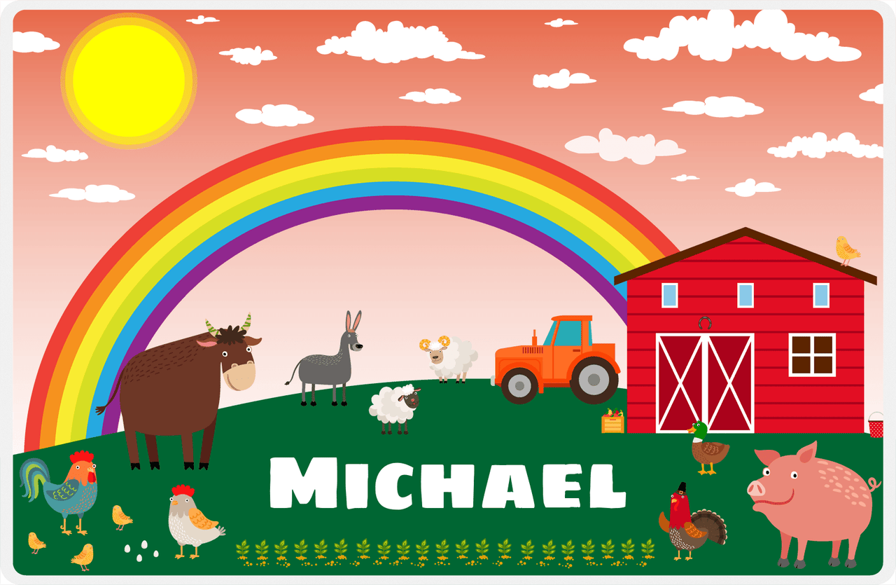 Personalized Farm Animals Placemat III - Rainbow Farm - Orange Background -  View