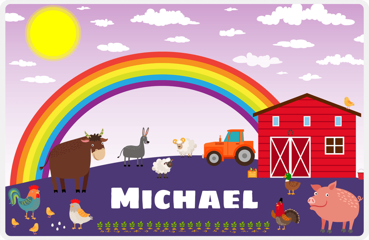 Personalized Farm Animals Placemat III - Rainbow Farm - Purple Background -  View