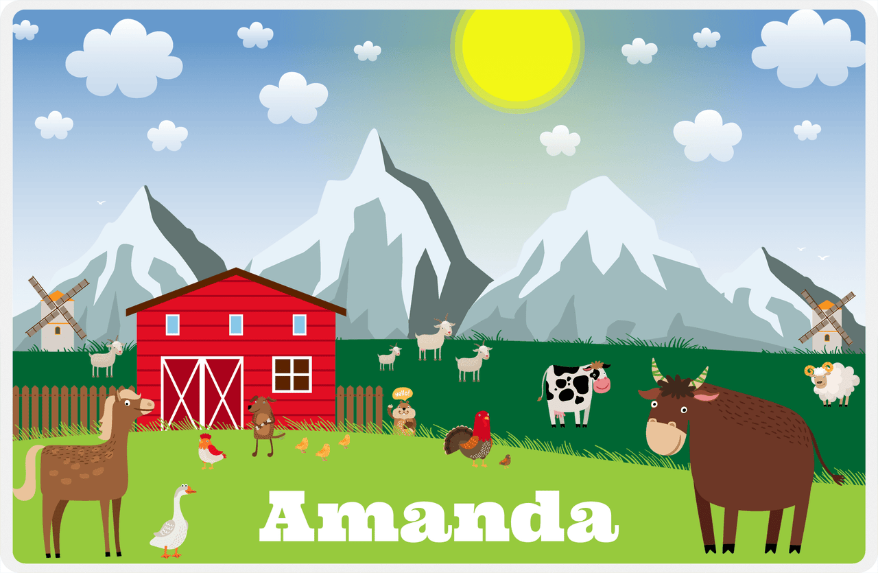 Personalized Farm Animals Placemat VI - Mountain Farm - Blue Background -  View