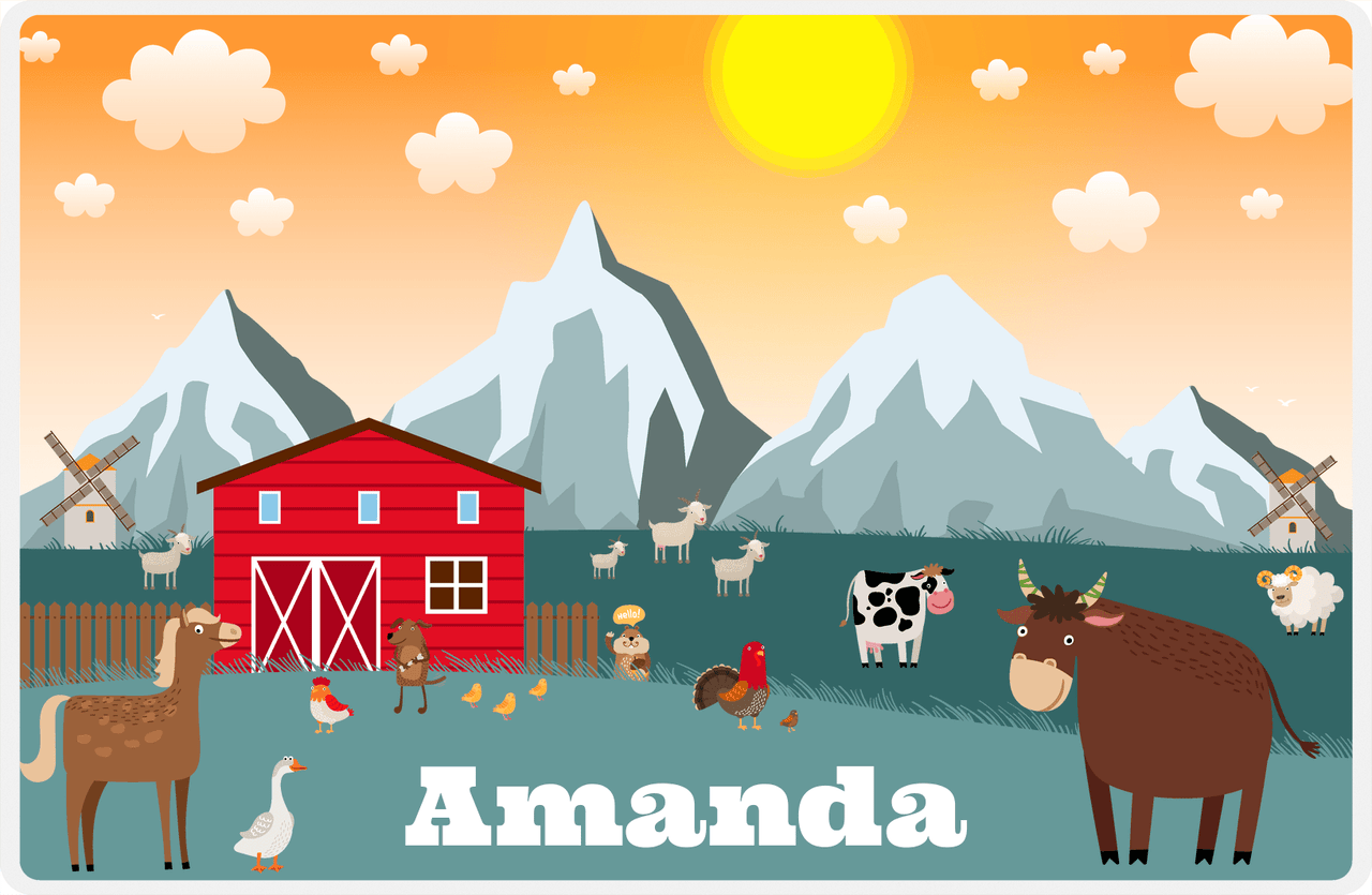 Personalized Farm Animals Placemat VI - Mountain Farm - Orange Background -  View