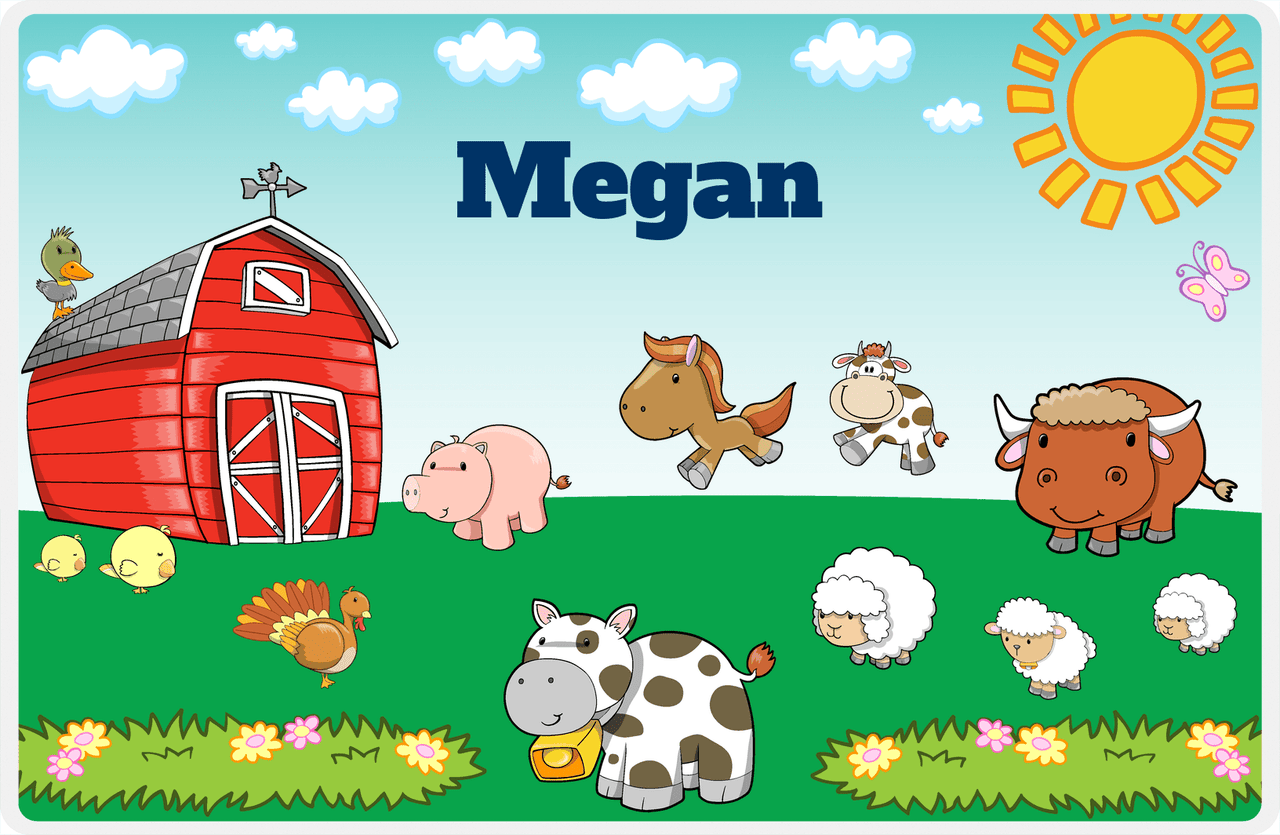 Personalized Farm Animals Placemat VII - Farm Fun - Teal Background -  View