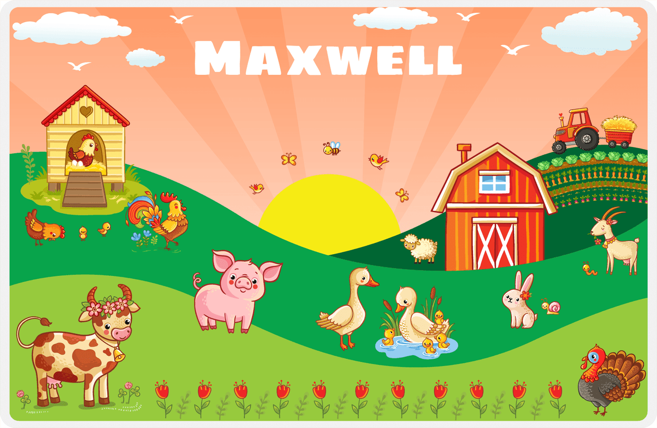 Personalized Farm Animals Placemat VIII - Coop Hill - Orange Background -  View