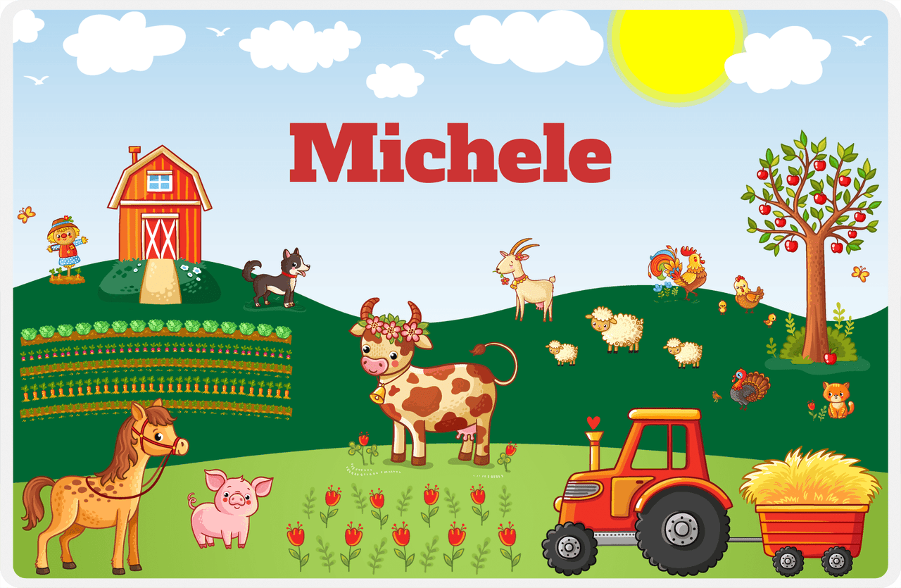 Personalized Farm Animals Placemat XI - Growing Goodness - Blue Background -  View