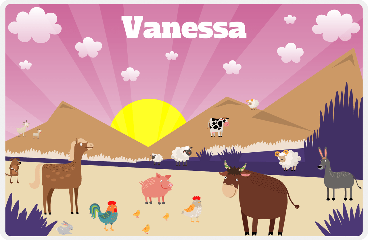 Personalized Farm Animals Placemat XII - Desert Farm - Pink Background -  View