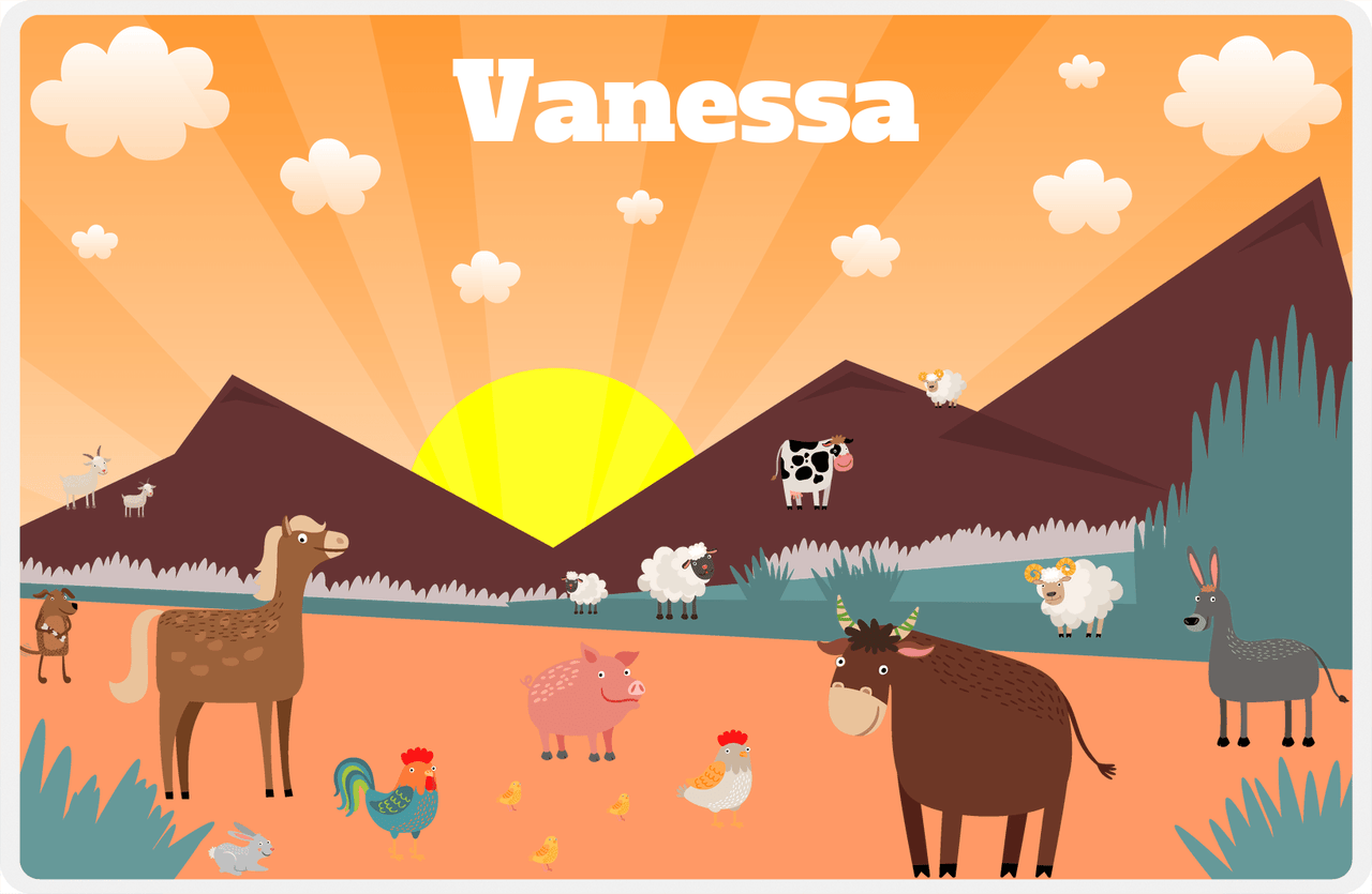 Personalized Farm Animals Placemat XII - Desert Farm - Orange Background -  View