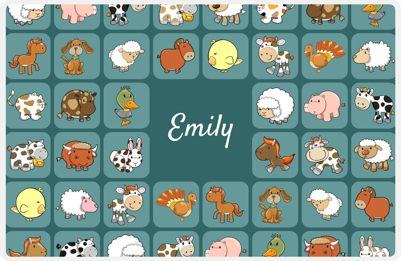 Personalized Farm Animals Placemat XIII - Animals Squared - Teal Background -  View
