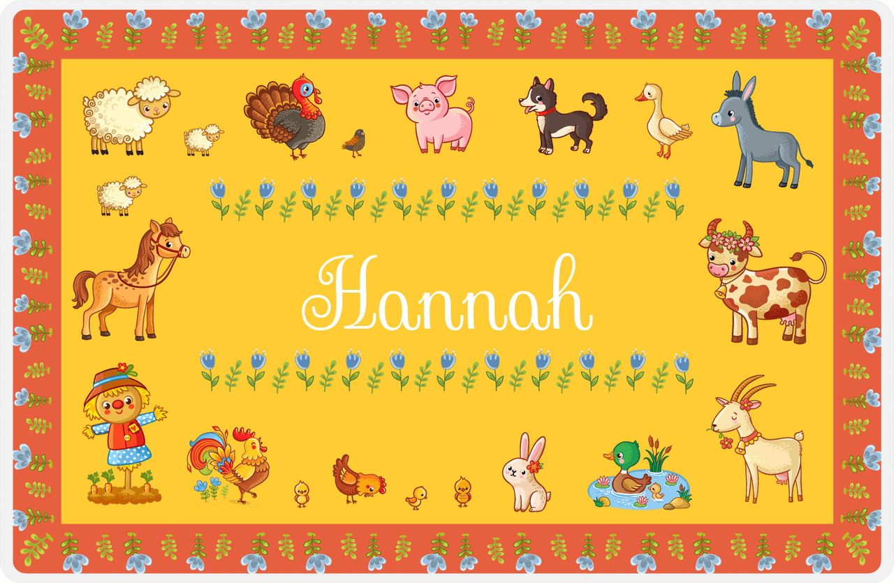 Personalized Farm Animals Placemat XIV - Flower Farm - Yellow Background -  View