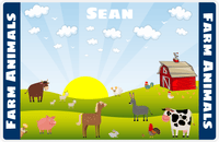 Thumbnail for Personalized Farm Animals Placemat XV - Sunrise Farm - Blue Background -  View
