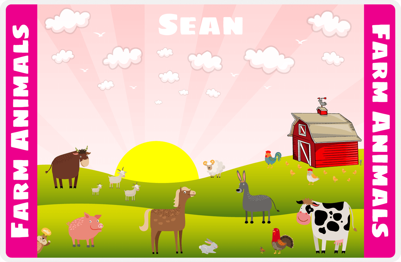 Personalized Farm Animals Placemat XV - Sunrise Farm - Pink Background -  View