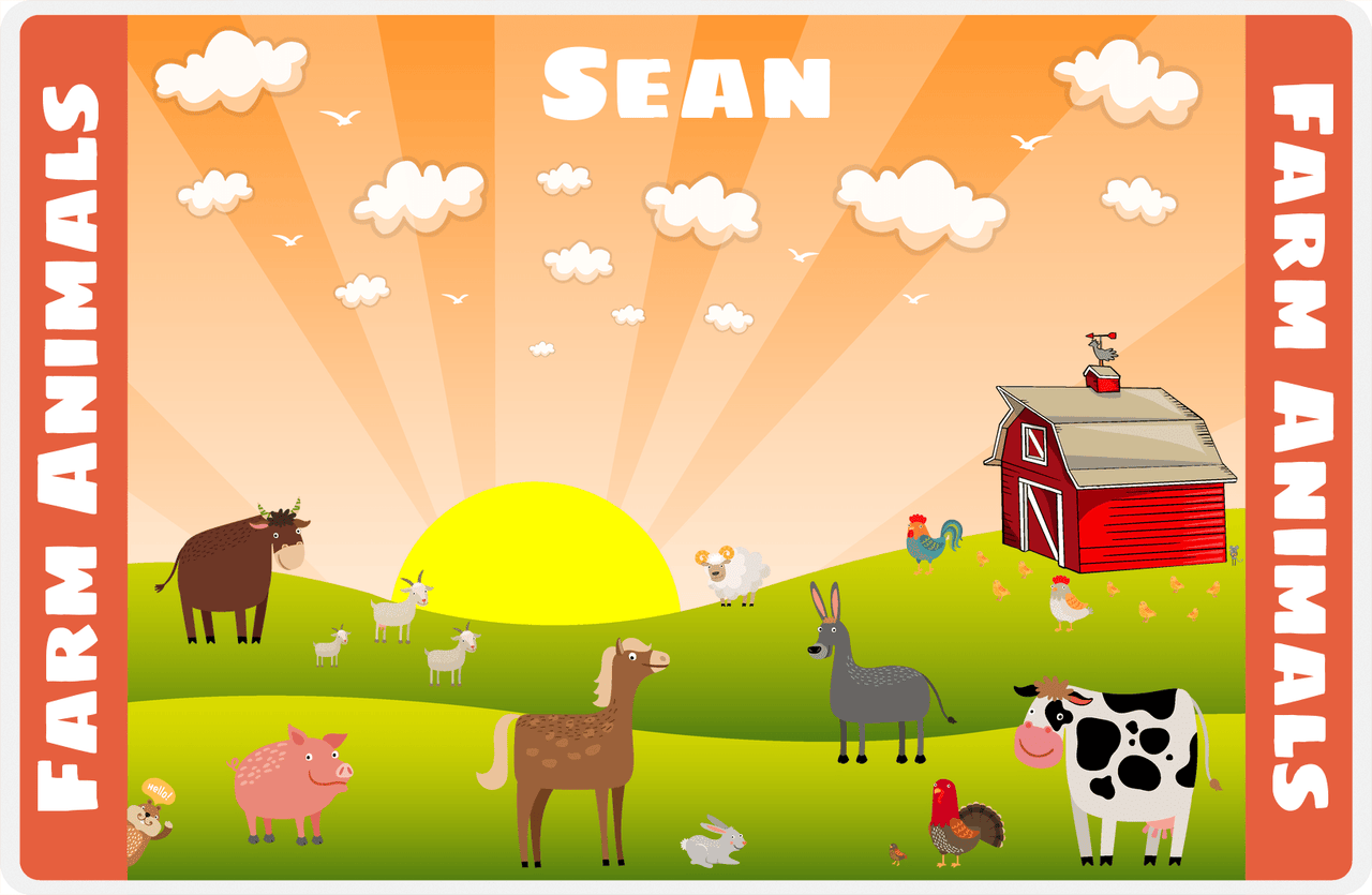 Personalized Farm Animals Placemat XV - Sunrise Farm - Orange Background -  View