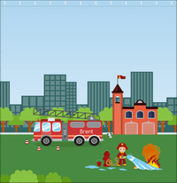 Thumbnail for Personalized Fire Truck Shower Curtain III - Blue Background - Blond Boy - Decorate View