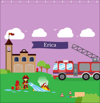 Thumbnail for Personalized Fire Truck Shower Curtain IX - Purple Background - Asian Girl - Decorate View