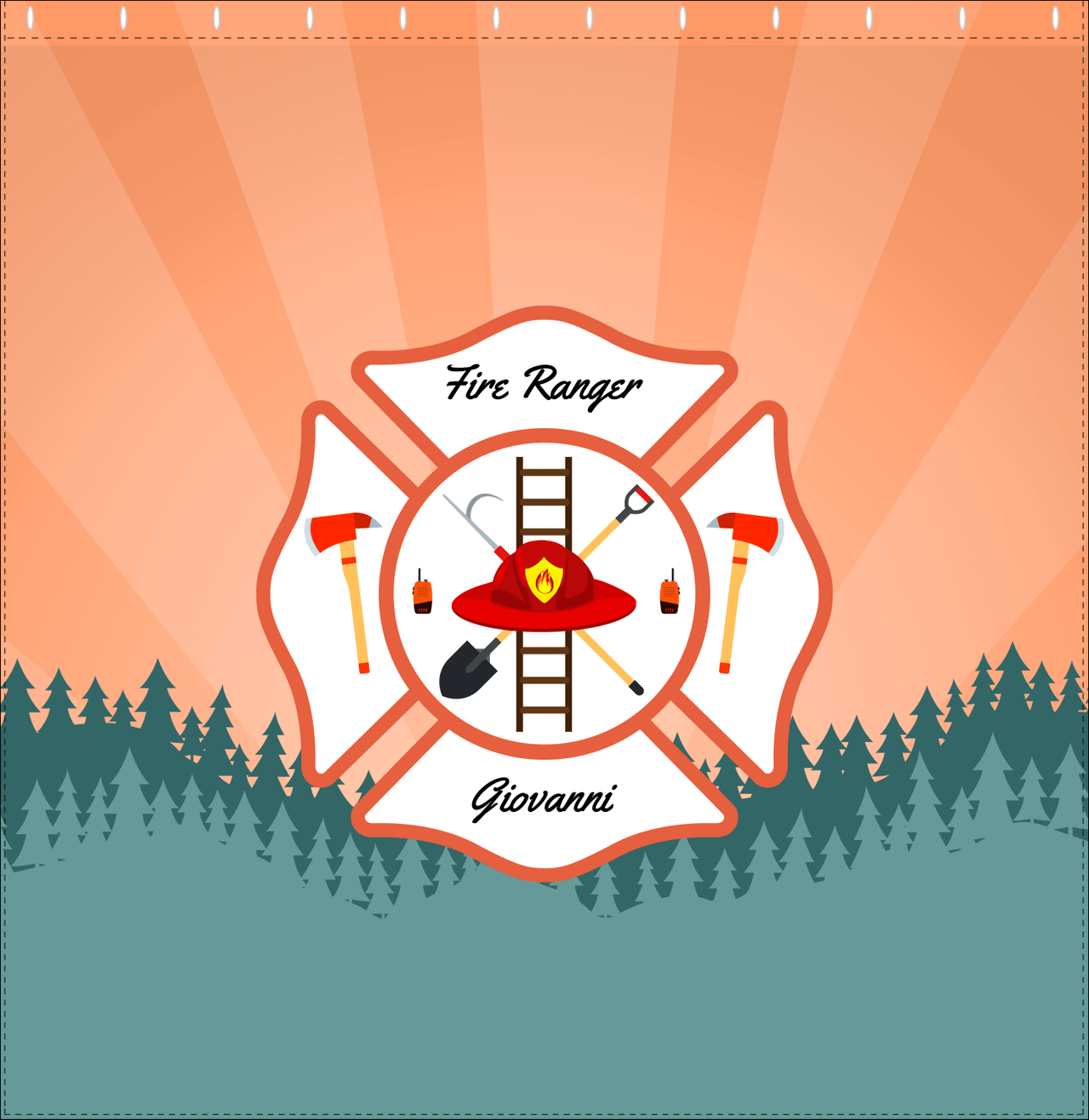 Personalized Fire Truck Shower Curtain XI - Orange Background - Decorate View