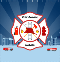 Thumbnail for Personalized Fire Truck Shower Curtain XII - Blue Background - Decorate View