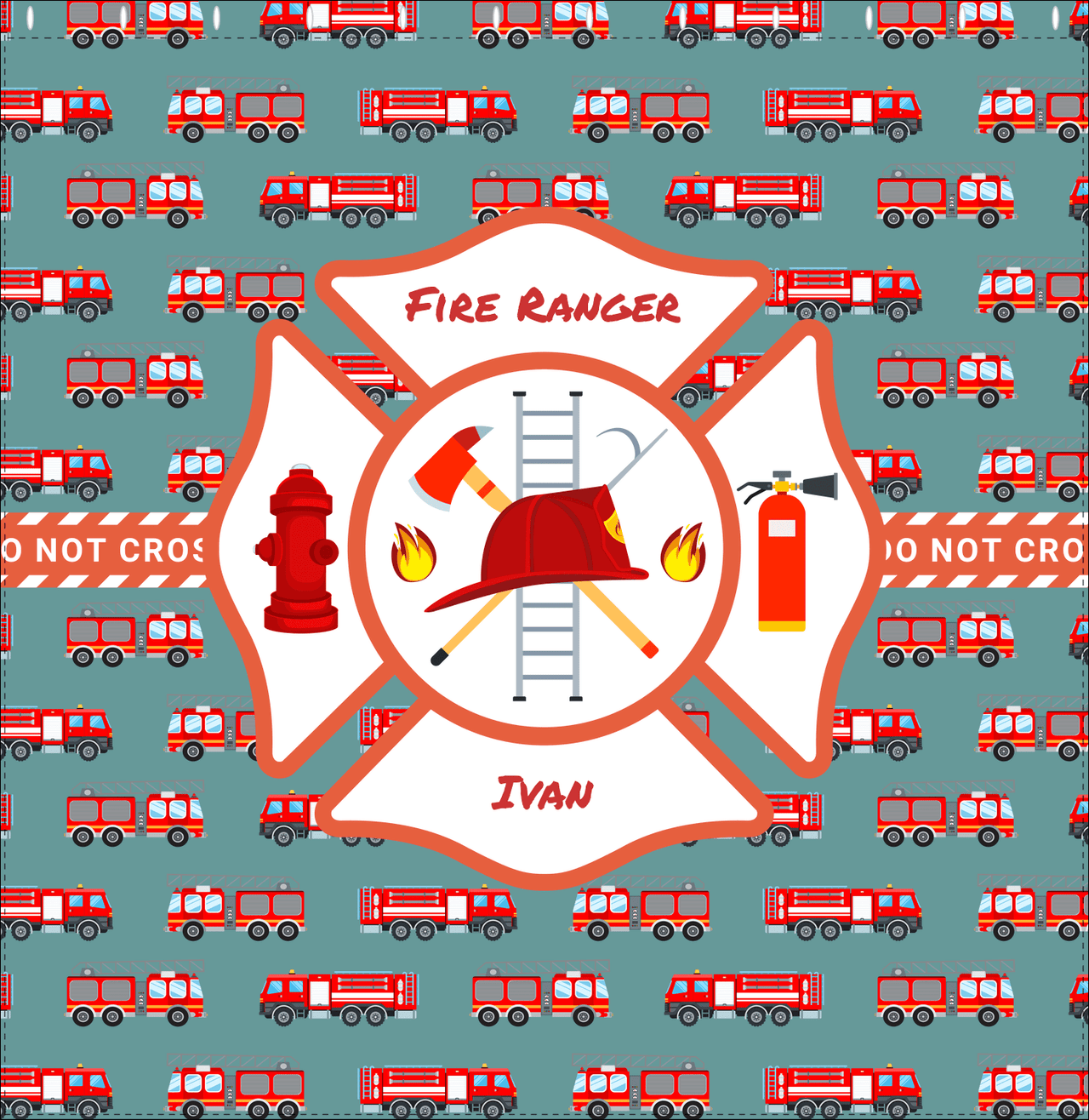 Personalized Fire Truck Shower Curtain XIII - Teal Background - Decorate View