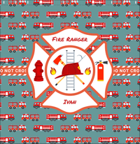 Thumbnail for Personalized Fire Truck Shower Curtain XIII - Teal Background - Decorate View
