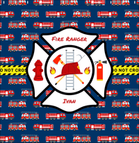 Thumbnail for Personalized Fire Truck Shower Curtain XIII - Blue Background - Decorate View