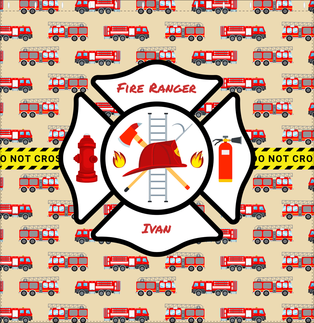 Personalized Fire Truck Shower Curtain XIII - Light Brown Background - Decorate View