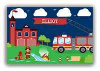 Thumbnail for Personalized Fire Truck Canvas Wrap & Photo Print VIII - Blue Background with Black Hair Boy - Front View