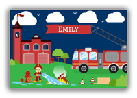 Thumbnail for Personalized Fire Truck Canvas Wrap & Photo Print IX - Blue Background with Blonde Girl - Front View